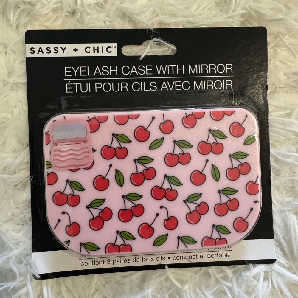 Sassy + Chic Eyelash Case w Mirror Pink Cherries